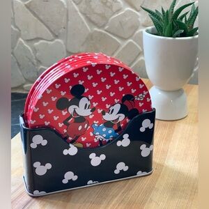 DISNEY | Set of 6 | Tin Minnie and Mickey Mouse Coasters in Holder